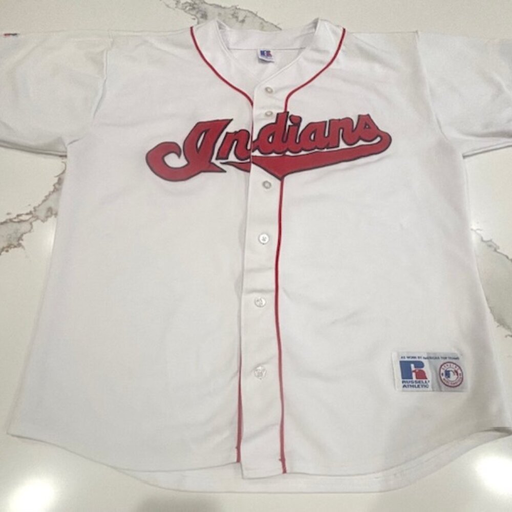 Vintage 1990s Cleveland Indians Jersey/Shirt Mens XL Russell Athletic Baseball - Picture 2 of 7